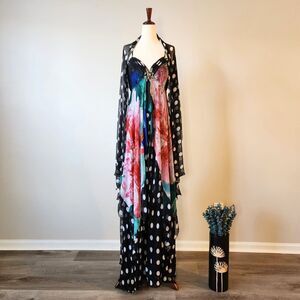 ALBERTO MAKALI | 100% Silk Polka Dot Flower Evening Gown Size 8 Vintage Y2K NWT
